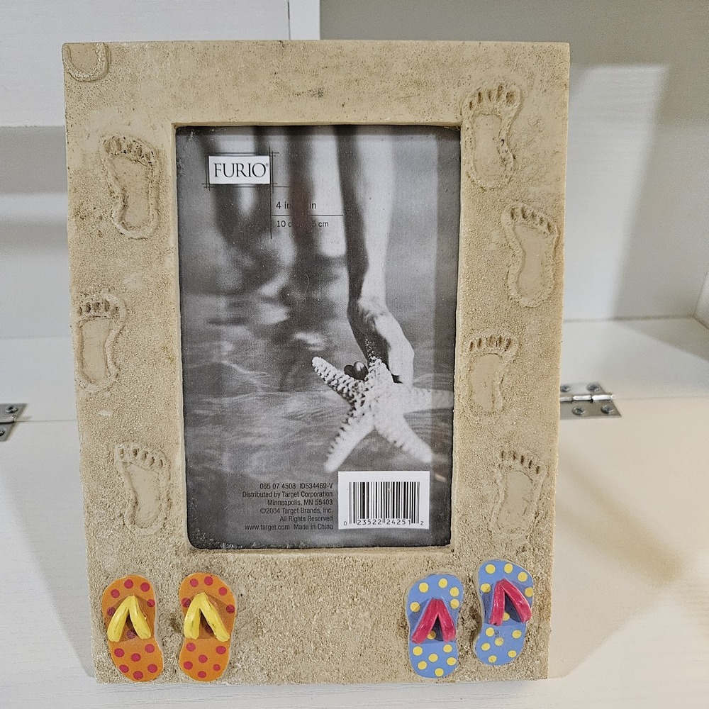 Vintage FURIO Target 2004 Beach Sand Footprints Flip Flop Picture Frame 4x6...